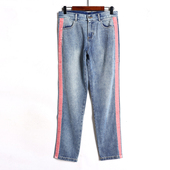 牛仔裤 2026年春秋季 长裤 女士侧面粉条纹拼接休闲裤 时尚