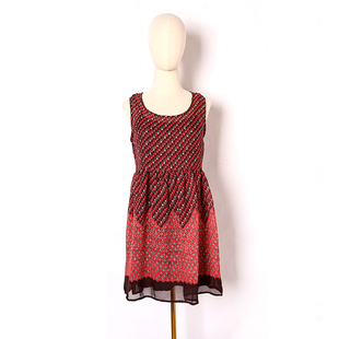 新品 夏季 女装 有内衬防走光无袖 连衣裙潮 韩版 雪纺印花中长款 时尚