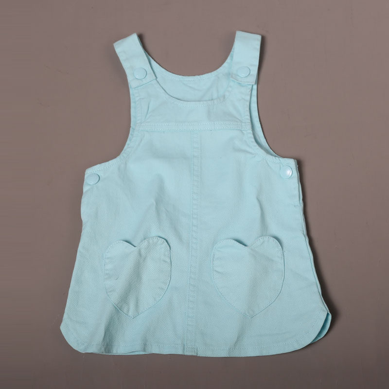 春夏季新品超萌可爱女童无袖中长款双口袋背心裙小清新纯色潮