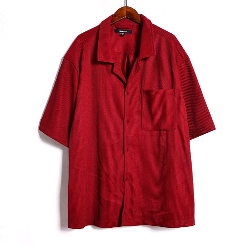 2026年春夏季新品男士宽松显瘦坑条翻领单排扣短袖衬衫外套潮