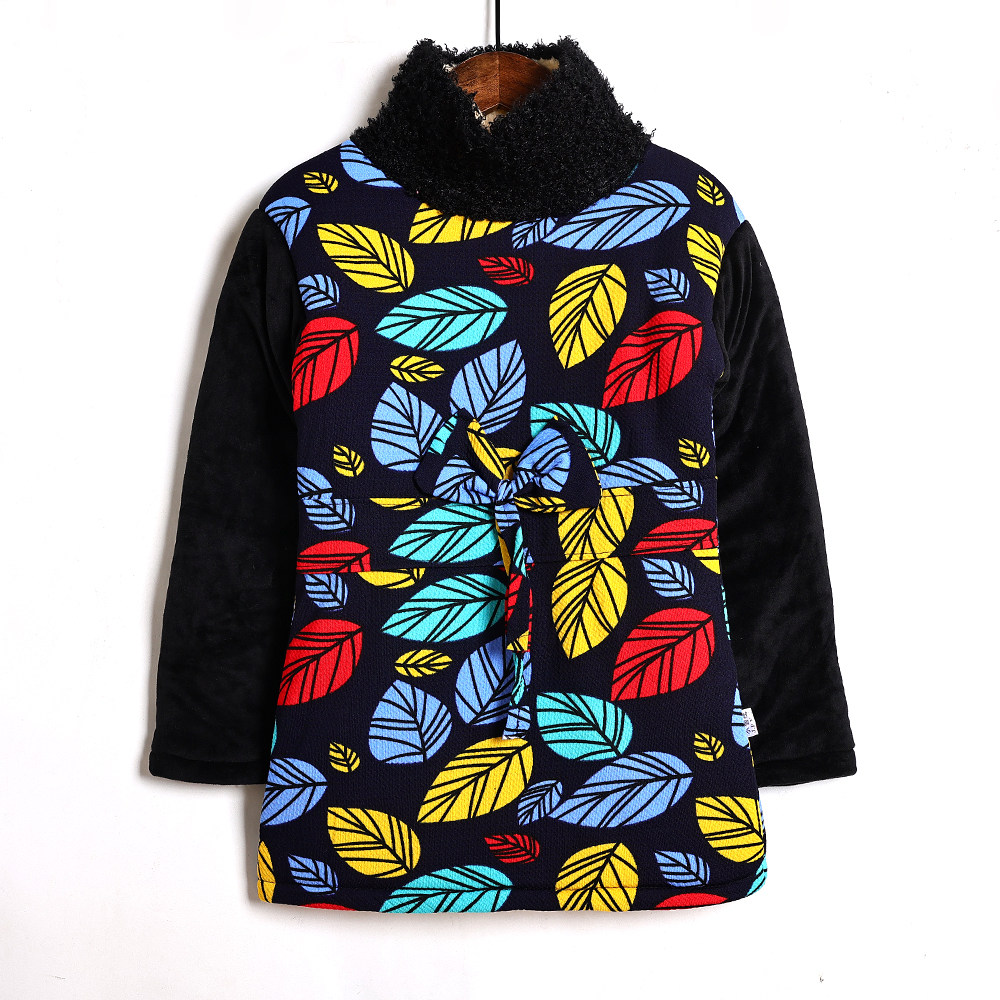 秋冬季女童加厚保暖连衣裙外穿内搭高领时尚印花拼接中长款打底裙