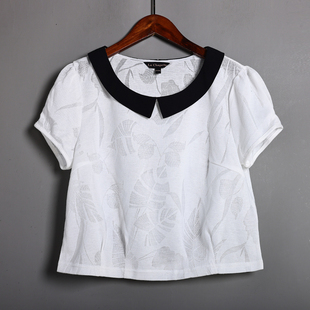 新品 T恤短款 女装 减龄甜美可爱娃娃领女士套头短袖 上衣潮 时尚 夏季