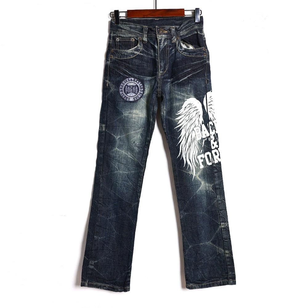 牛仔裤春秋季亲子款嘻哈风印花时尚宽松直筒长裤百搭ins休闲裤潮