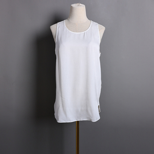 2025年夏季新品女装套头纯色薄款透气圆领无袖背心下摆圆弧侧开叉