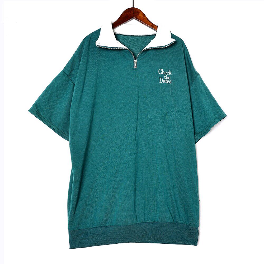 情侣款夏季新品时尚拉链翻领字母刺绣短袖卫衣韩版洋气运动上衣潮