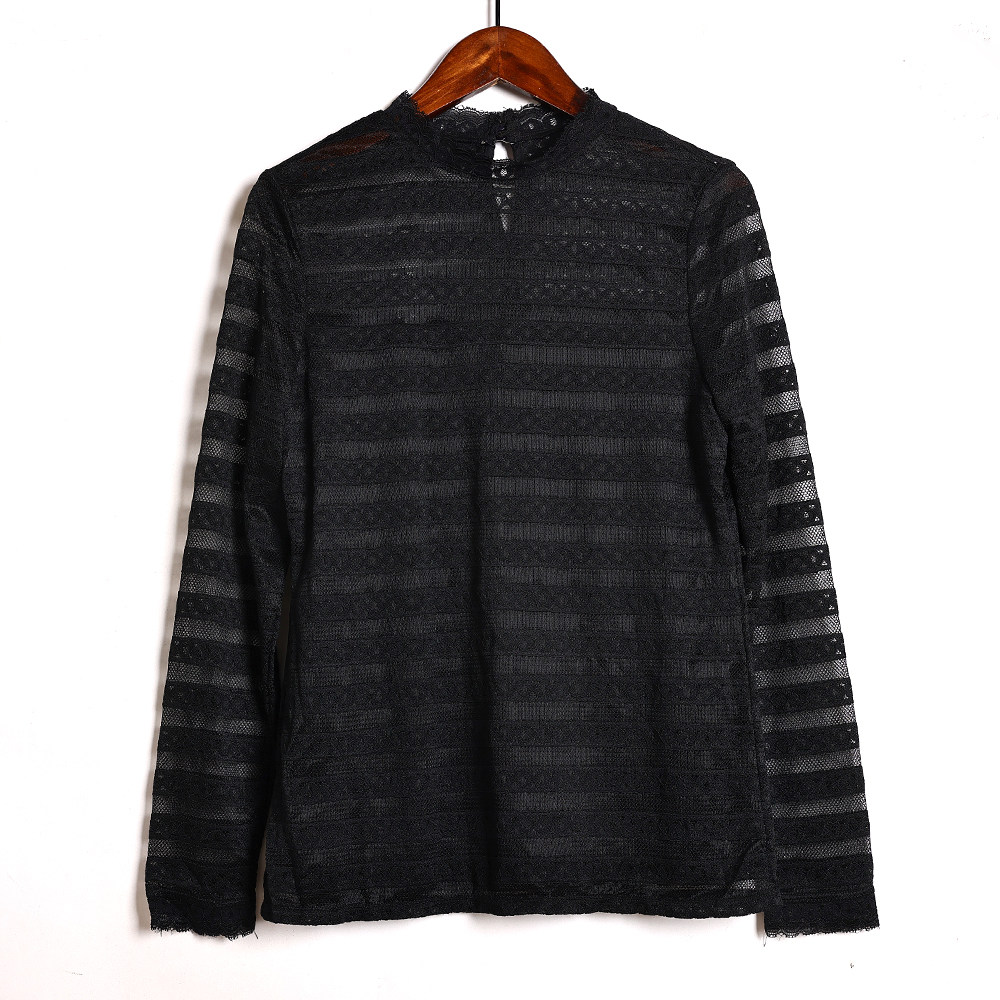 春夏季时尚女士蕾丝拼接休闲打底衫上衣韩版洋气气质长袖T恤潮