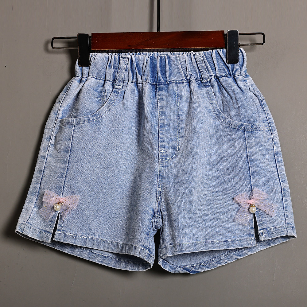 2025年夏季新品中小童女童可爱拼接牛仔阔腿裤休闲儿童短裤潮