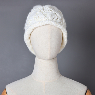 针织帽2023年秋冬季新品女式洋气翻边球球毛线帽镂空提花套头帽潮