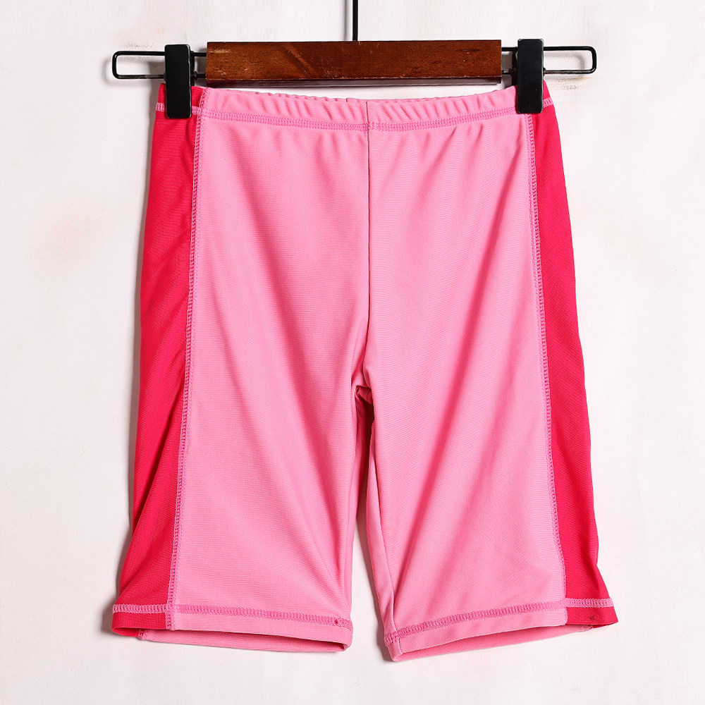 夏季时尚中小童女童撞色拼接防走光泳裤松紧腰中裤潮