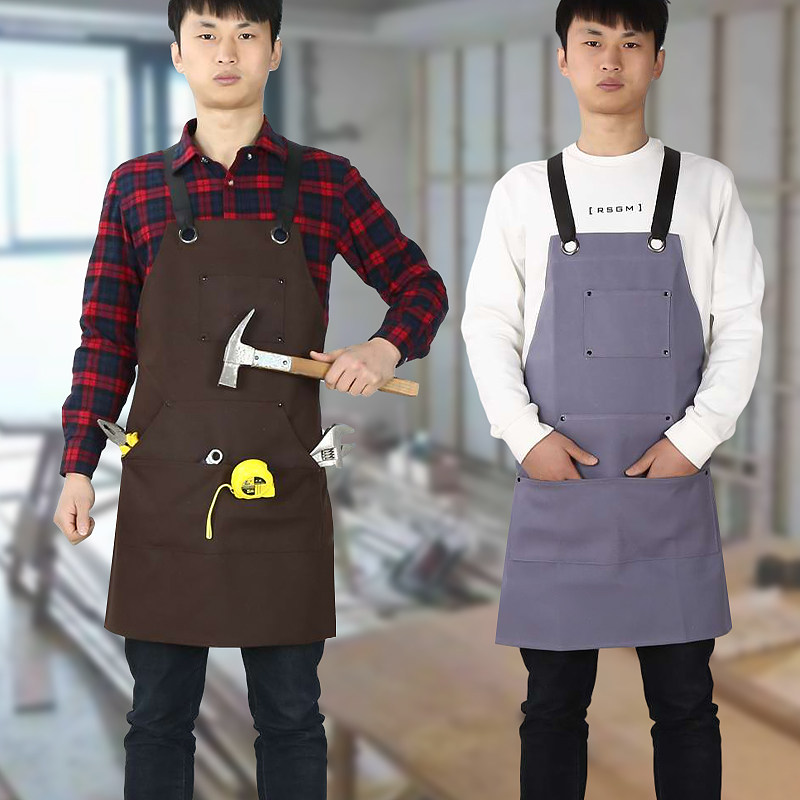 加厚围裙女中餐厅韩版理发师奶茶店咖啡馆烘焙厨房木匠油画工作男