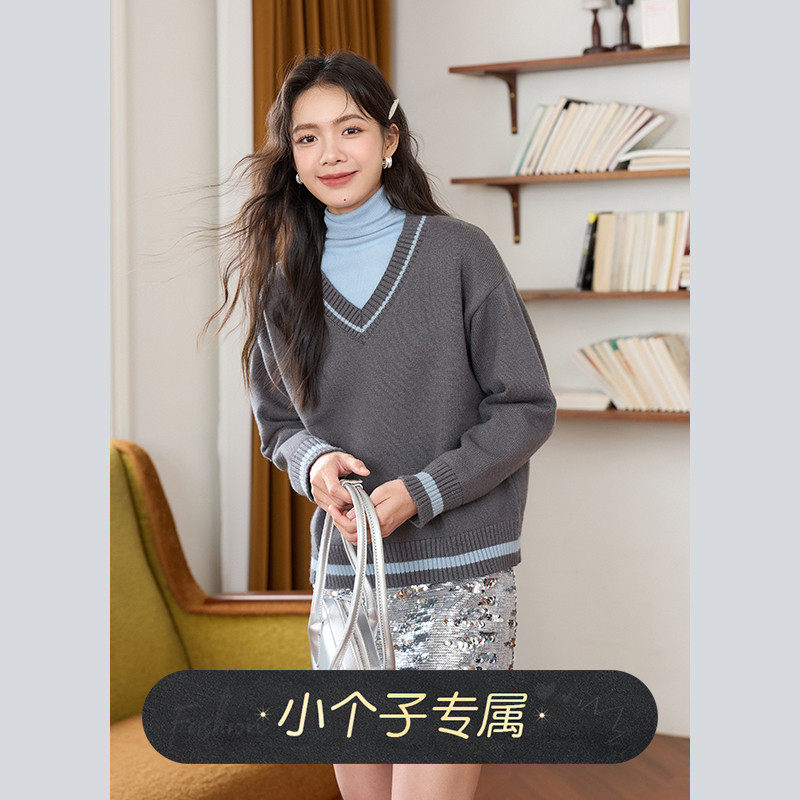 naegvrre小个子V领撞色针织衫