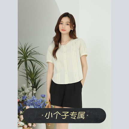 奈格薇儿小个子圆领衬衫2025新款女夏季宽松独特法式莫代尔棉上衣