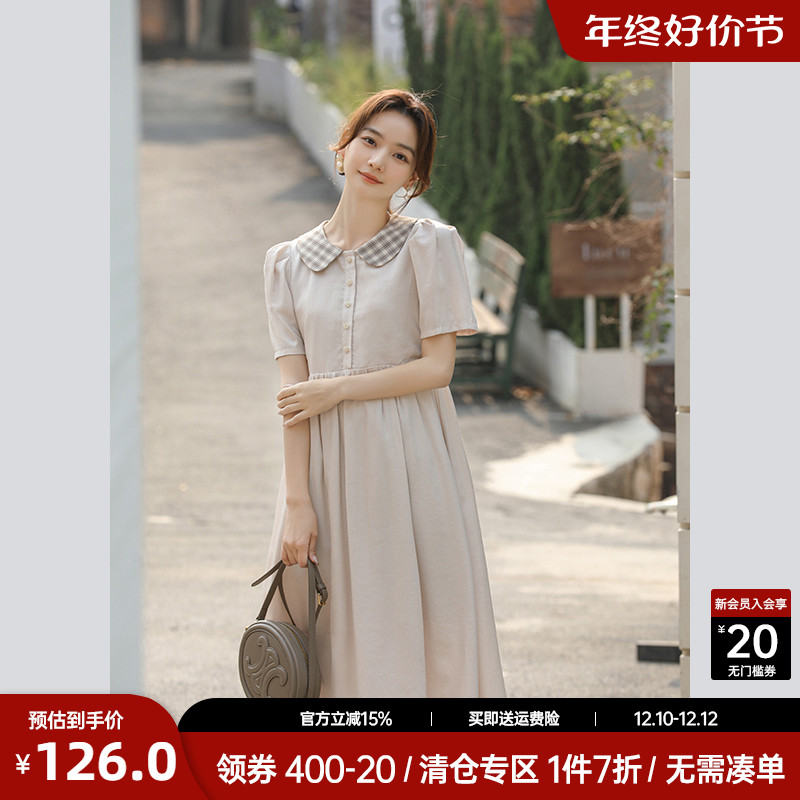 小个子甜美娃娃领连衣裙女夏2023新款宽松日系复古学院风a字长裙