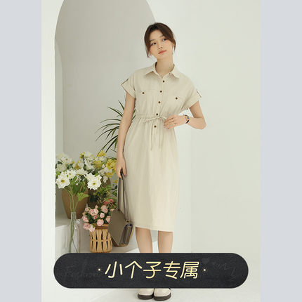 奈格薇儿小个子衬衫连衣裙2025新款女夏季休闲气质棉质裙工装长裙