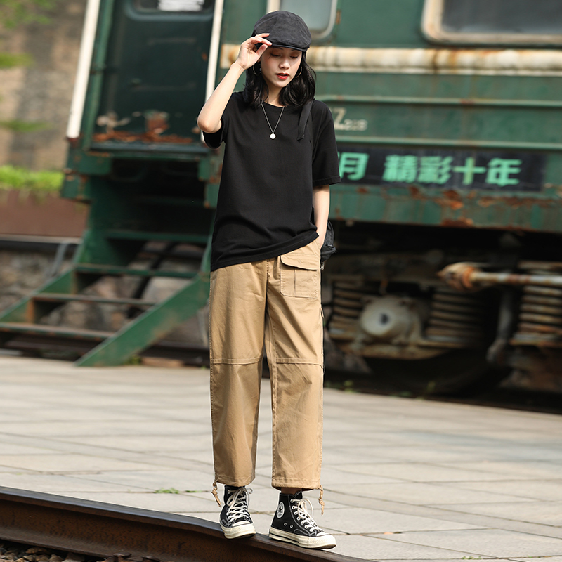 工装裤以田九分宽松直筒阔腿束脚