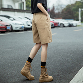 短裤 2026新款 女夏五分裤 运动中裤 外穿 宽松直筒休闲大码 卡其色工装