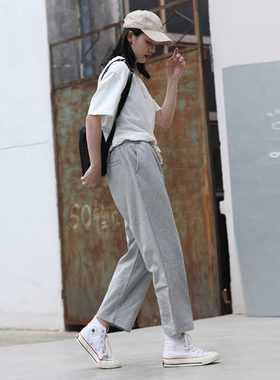 灰色裤子女宽松直筒运动裤女2026新款小个子休闲大码卫裤春秋九分
