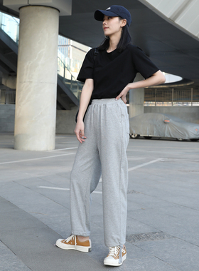 灰色裤子女2026新款运动裤女小个子束脚休闲宽松大码卫裤胖mm九分