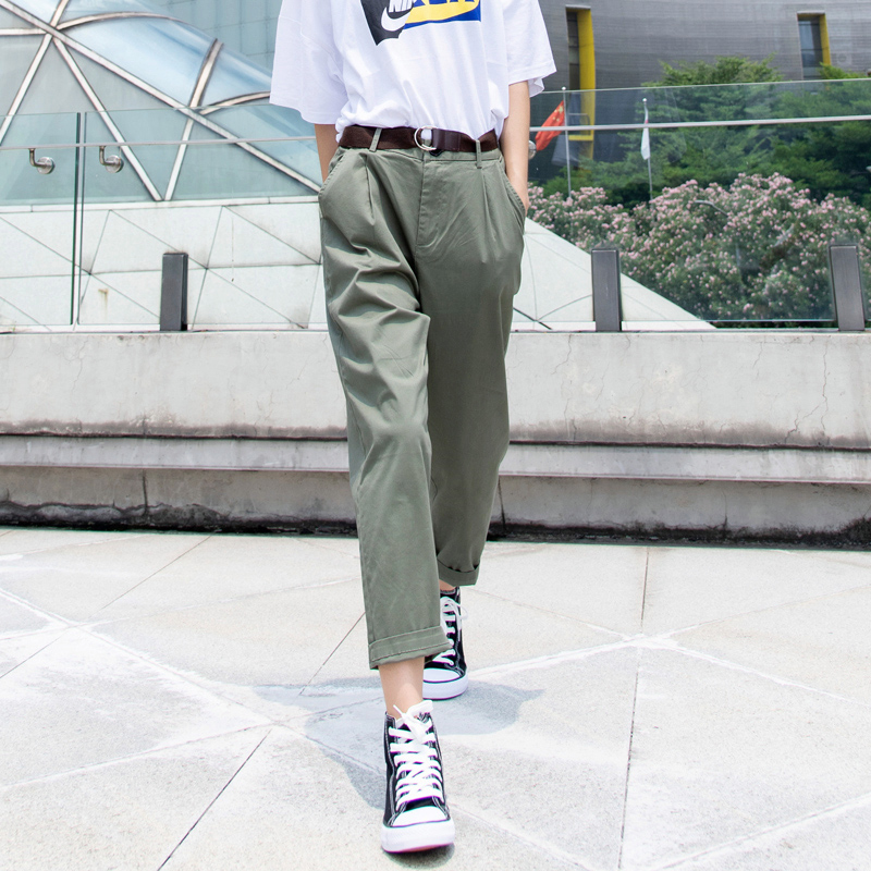 军绿色裤子女宽松直筒工装裤夏季薄款小个子休闲哈伦女裤2025新款