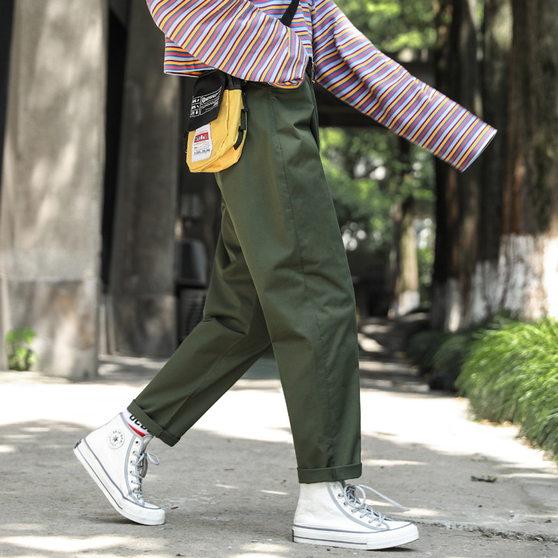 军绿色裤子女春秋工装裤小个子直筒休闲哈伦萝卜大码老爹烟管九分
