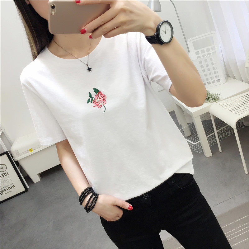Korean Edition new pattern summer 2018 T-shirts Embroidery Easy new pattern Show thin Versatile Short sleeved leisure time Versatilein the Women's clothing/Boutique , T-shirt  category - from Buy2taobao.com to provide professional Taobao agent buy service
