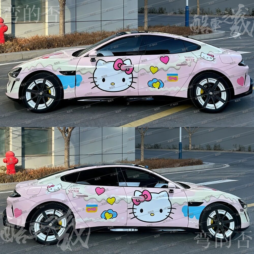 适用于su7 yu7彩绘膜hellokitty可爱卡通装饰车衣贴膜涂装定制