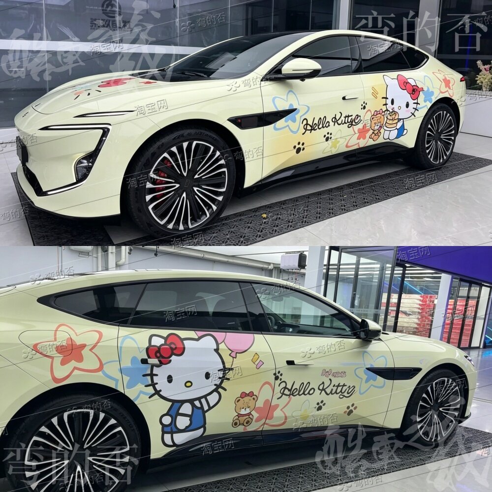 阿维塔12Hello Kitty猫蝴蝶结可爱彩绘改色贴膜车衣个性定制