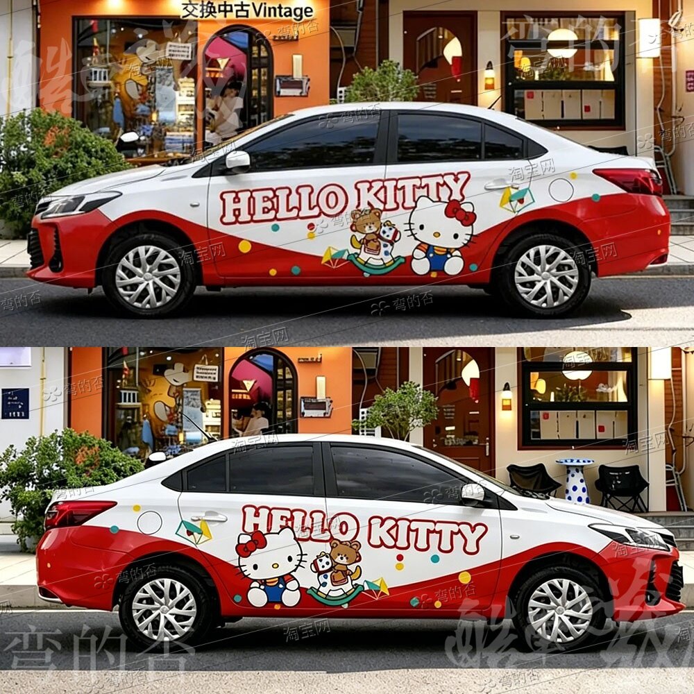 丰田威驰汽车贴膜凯蒂猫HELLO KITTY涂装彩绘定制改色膜车衣定制