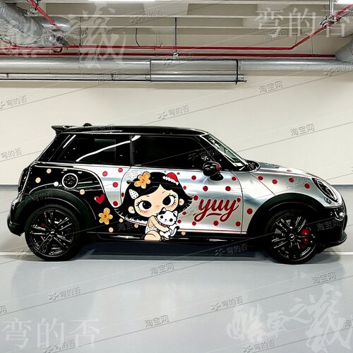 适用于MINIcooper小玉yuy卡通女孩车身贴红波点可爱整车彩绘拉花