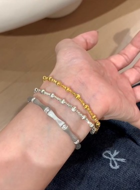 复古拉丝金色竹节手镯中古精致轻奢高级感气质小众设计感闺蜜手饰