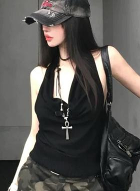 串珠小众设计感十字架皮质项圈