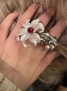 2025新款鸢尾花戒指女小众设计感高级轻奢气质百搭食指戒花朵指环