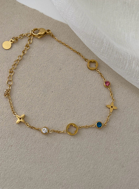 小众设计感彩色锆石镂空四叶草手链女轻奢气质高级感2025新款爆款