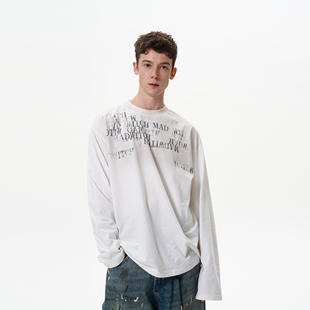 MADWITCH原创不规则字母印花长袖 T恤男女宽松慵懒脏染vintage上衣