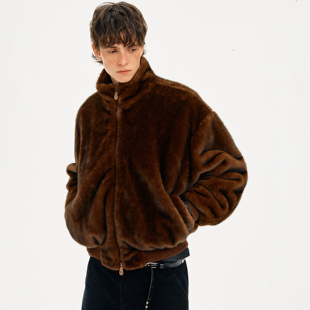 MADWITCH冬季美式仿皮草立领绒毛棉服男女复古老钱风加厚保暖外套