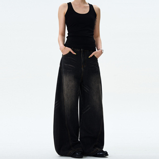 MADWITCH美式复古猫须弯刀牛仔裤男女宽松廓形cleanfit休闲裤子潮