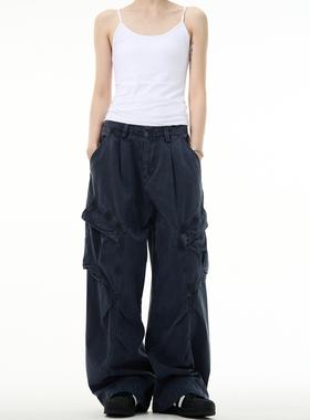 MADWITCH美式复古高街侧边大口袋宽松阔腿工装裤男解构设计感裤子