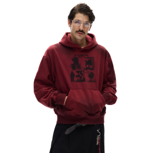 MADWITCH美式复古做旧喷脏短款连帽卫衣男女宽松痞帅开衫外套情侣