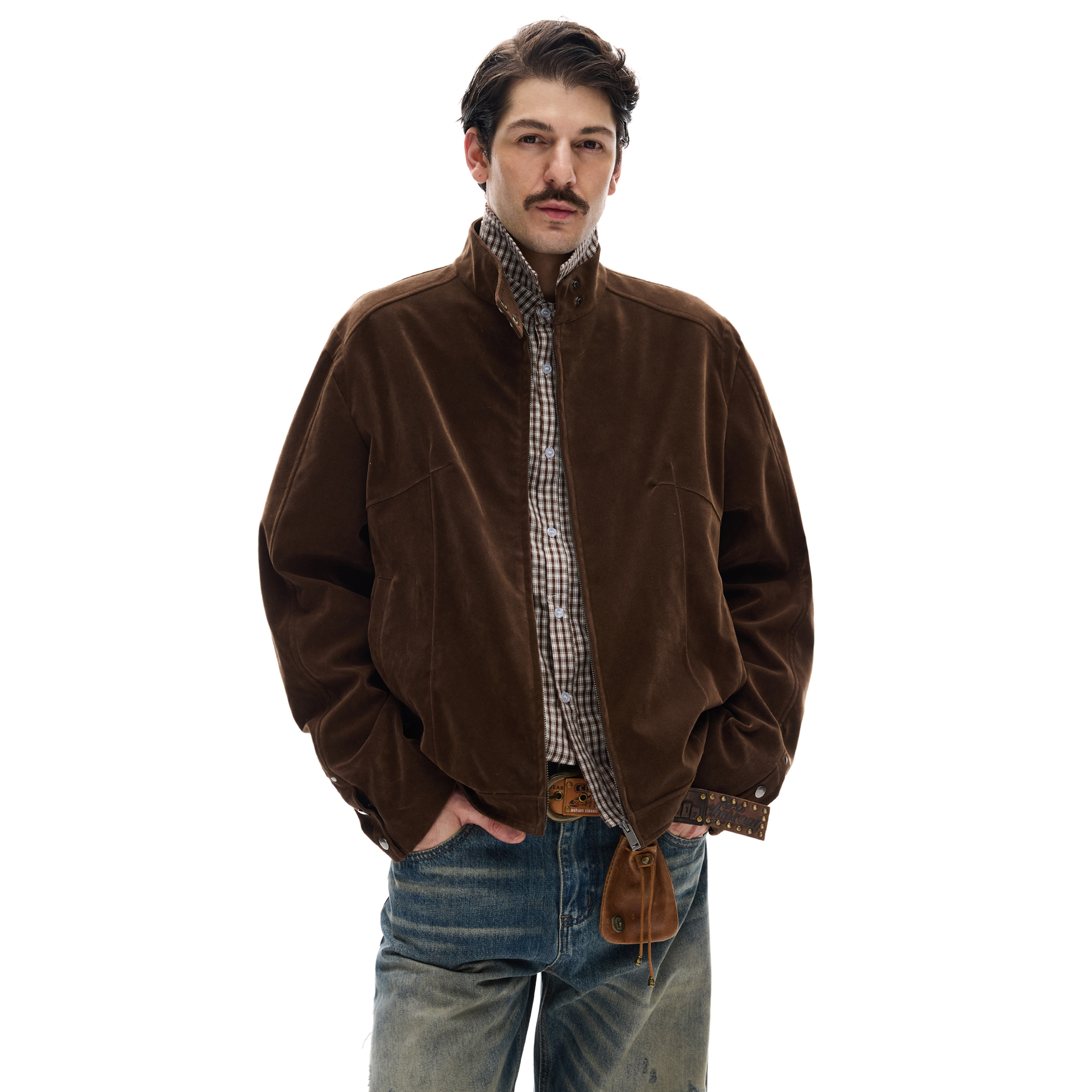 MADWITCH复古麂皮工装立领夹克