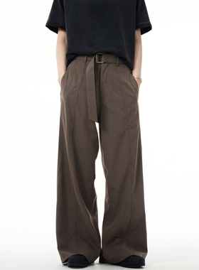 MADWITCH美式cleanfit弧形分割腰带阔腿裤男女宽松复古休闲裤子潮