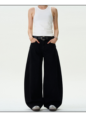 MADWITCH美式黑色弯刀牛仔裤男女宽松简约百搭cleanfit休闲裤子潮