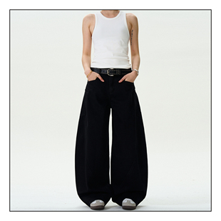 子潮 男女宽松简约百搭cleanfit休闲裤 MADWITCH美式 黑色弯刀牛仔裤