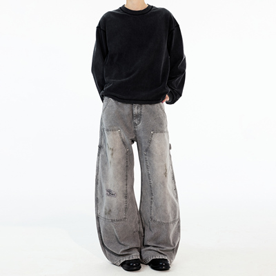 MADWITCH复古做旧磨破伐木工装裤