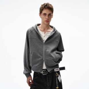 MADWITCH复古空气层开衫卫衣男女cleanfit短款双头拉链百搭外套潮