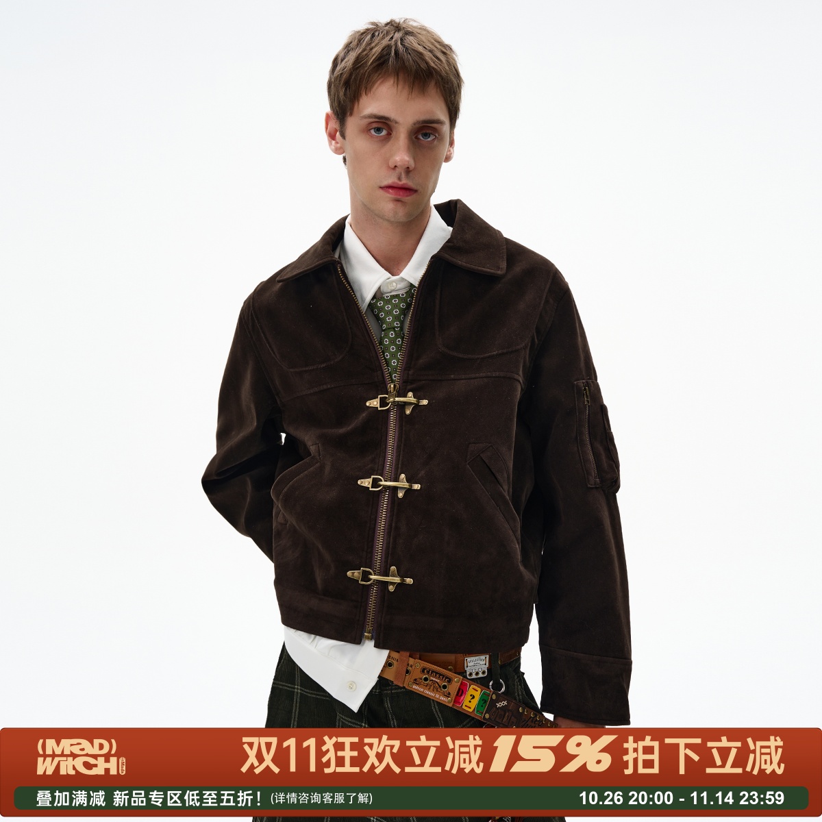 MADWITCH解构拼接飞机扣短款夹克