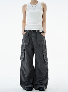 MADWITCH美式多口袋立体拼接工装裤男女宽松休闲vintage阔腿裤子