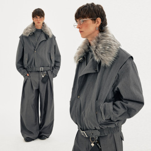 MADWITCH美式复古立体解构毛领座山雕棉服男女冬季休闲氛围感外套