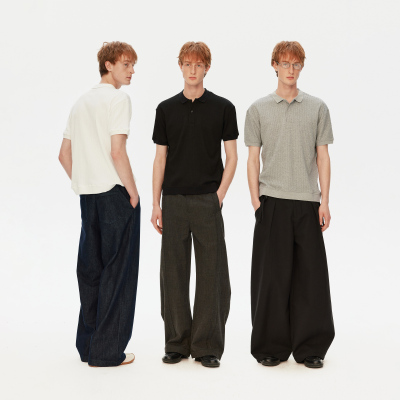 MADWITCH简约麦穗纹polo针织T恤