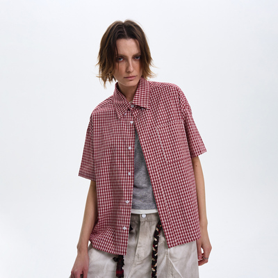 MADWITCH美式复古红色格纹衬衫