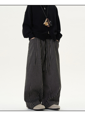 MADWITCH美式复古条纹垂感休闲裤子男女宽松高级感直筒阔腿裤子潮